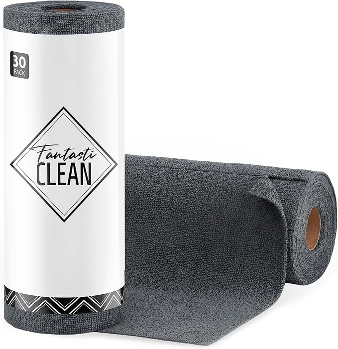 Microfiber Cleaning Cloth Roll-30 Sheets, 12" x 12" (Dimgrey) | Super Absorbent, Lint-free, Tear-away Microfiber Towel Roll, for All-Purpose Cleaning