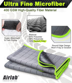Airlab Carbon Microfiber Towels for Car Glass Window Polishing Cleaning Cloth Auto Detailing Lint Free Streak Free Drying Car Wash Large Towel, Pack of 2, 20" x 16", Grey-Green
