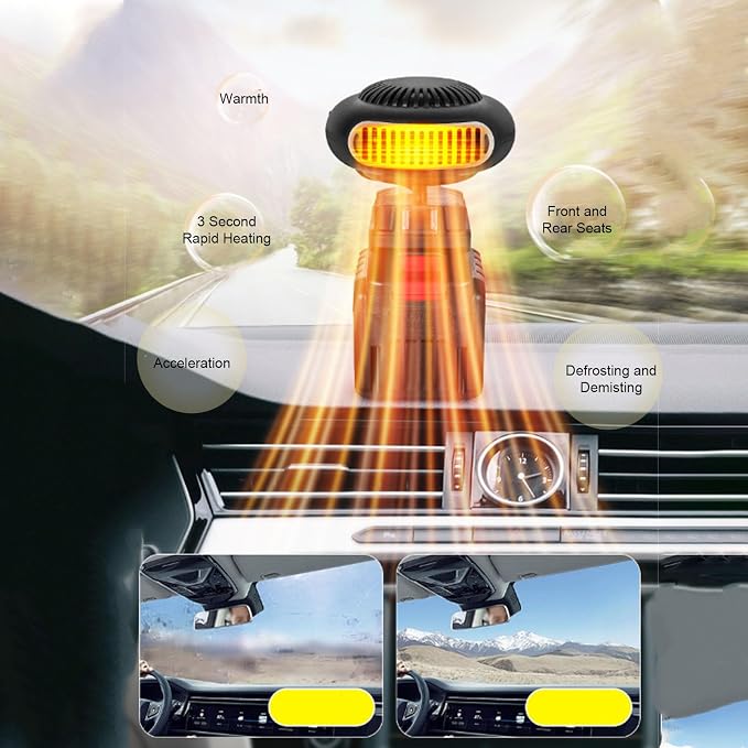 Portable Car Heater, USB Rechargeable Cordless Fast Heating Windshield Defroster Defogger, Anti Tip Car Windscreen Heater, Cars Defrost Defogger