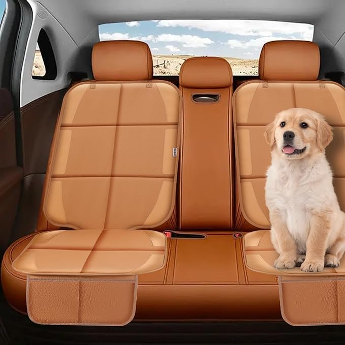 Car Seat Protector for Child Car Seat, Durable 600D Fabric Waterproof Car Seat Cover with Thick Pad Non-Slip Backing，No Imprints (Tan-2 pcs)