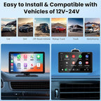 Wireless Portable Carplay Screen with 4K Dash Cam, 9" HD Touch Screen with A-pple Carplay & Android Auto Car Stereo, with 1080p Backup Camera, GPS Navigation/Mirror Link/Voice Control/Bluetooth