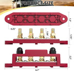 Power Distribution Block Bus Bar, 4 x 5/16" Post Marine Bus Bar Battery Busbar Terminal Block with Cover, Lugs, Ring Terminals (Pair, Red & Black)