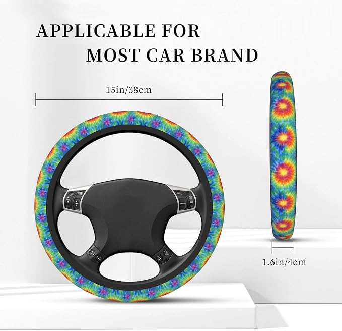 Universal 15 Inch Tie-Dye Steering Wheel Cover - Non-Slip Thick Neoprene Car Wheel Protector, Breathable Auto Interior Decor for Women Men, Fits Most Cars, SUVs, Sedans & Trucks