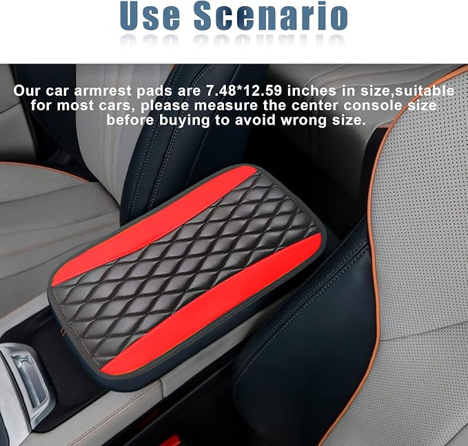 Car Center Console Cover, Universal Leather Waterproof Armrest Seat Box Cover Protector, Comfortable Car Decor Accessories Fit for Most Cars, Vehicles, SUVs-Red