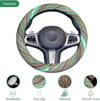 Universal 15inch Ethnic Style Baja Blanket Steering Wheel Cover with Coarse Flax Cloth and Sweat Absorption Anti Slip Car Wrap (Boho Green)