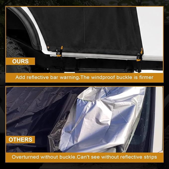600D Cab Cover Windproof Sunshade Cover Compatible with Jeep Wrangler CJ5 1976-1986 2 Door, 6-Layer Protection Frost Wiper & Mirror Covers Protect from Sunshine, UV, Snow, Rain