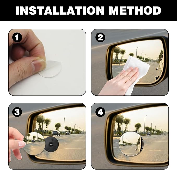Car Round Blind Spot Mirror, HD Glass Side Blindspot Mirrors Adjustabe Angle Removable with Wide Angle Stick-On Universal for Cars, SUVs, Trucks, Pack of 2