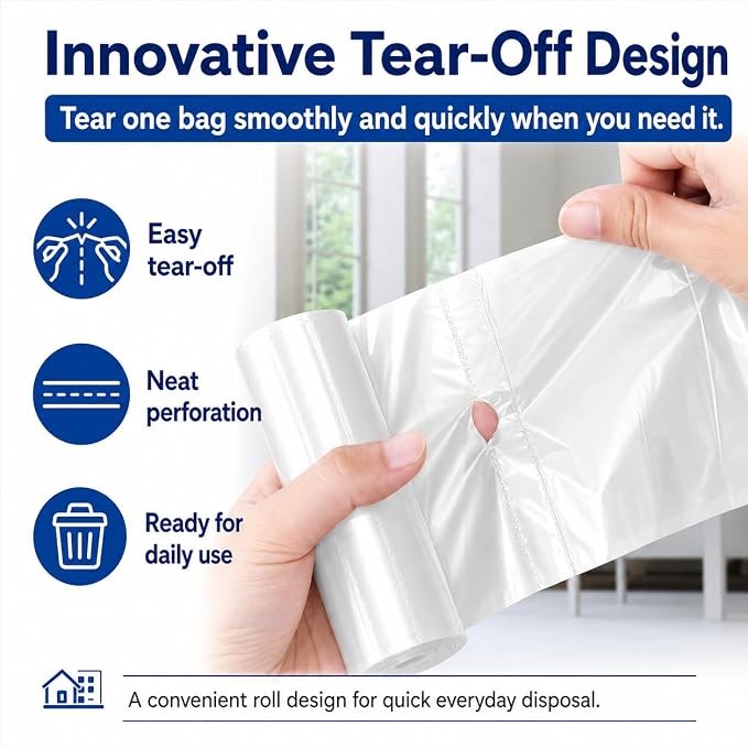 1.2 Gallon 180 counts Small Clear Trash Bags 5 Liter Garbage Bags by, Bathroom Trash Can Bin Liners, Plastic Bags for home office kitchen, Clear