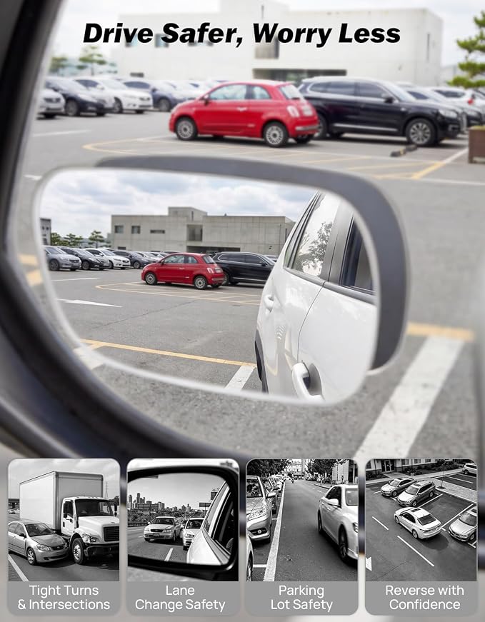Blind Spot Mirror 2 Pack HD Frameless Convex Glass for Wide Angle View and Safer Lane Changing Compatible with Cars SUVs Trucks RVs Easy Stick On & Long Lasting Durability
