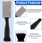 2PCS Double Head Brush for Car Clean, Car Accessories Universal 2 in 1 Car Detailing Brush, Double Ended Portable Dust Brush with 4 Cleaning Cloth, for Air Conditioner Outlets, Dashboard Screen