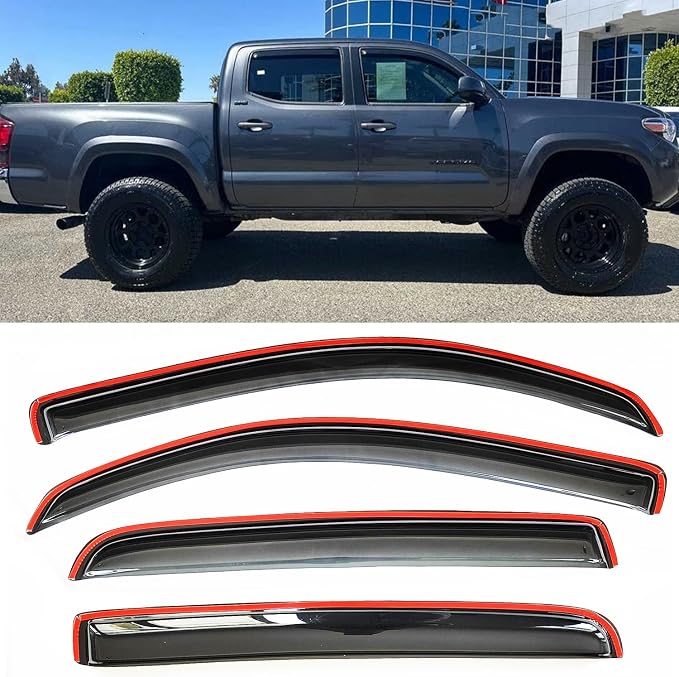 4PCS in-Channel Window Visors Vent Deflectors Compatible with 2016-2023 Toyota Tacoma Double Cab,Smoke Tint Rain Guards for Tacoma 16-23, Extra Durable Vent Guard Shades Car Accessories