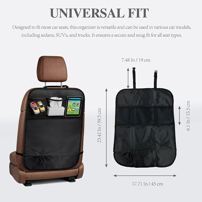 2-Pack Black Kick Mats with Organizer, Backseat Protector Seat Covers for Cars, SUVs, Minivans, and Trucks, Universal Fit Interior Seat Back Protectors