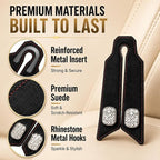 2Pcs Bling Car Headrest Hooks, Premium Leather & Sparkling Rhinestone Dual Metal Hooks, Back Seat Organizer for Bags, Coats, Purses and Groceries (Crystal Black)