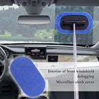 Car Windshield Cleaner Tool,3 in 1 Car Window Cleaner Tool Kit with Retractable Handle & 2 Re-Usable Microfiber Pads,180° Swivel Cars Cleaning Tools for Auto Outside/Inside