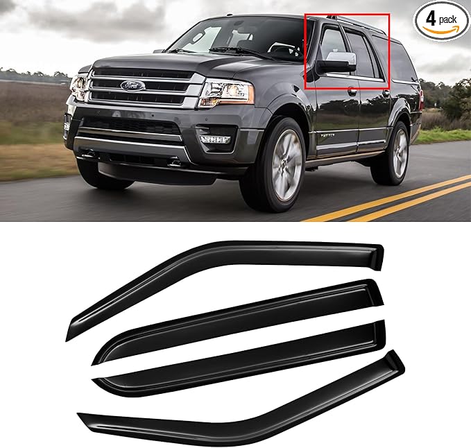 Window Visors for 1997-2017 Ford Expedition, Rain Guards Shield Vent Deflector Shade Dark Smoke for 2007-2017 Expedition XL, 1998-2017 Lincoln Navigator, Tape-On, 4PCS