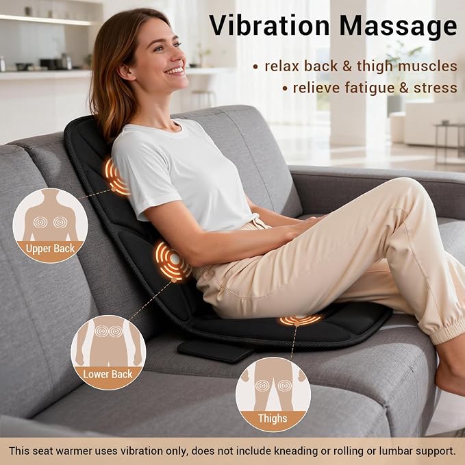 Massage Chair Pad with Full Back Thighs Heat | Back Massager for Chair with 3 Heating Pads 6 Vibrating Motors, Massage Seat Cover for Home Office, Heated Seat Cover Warmer
