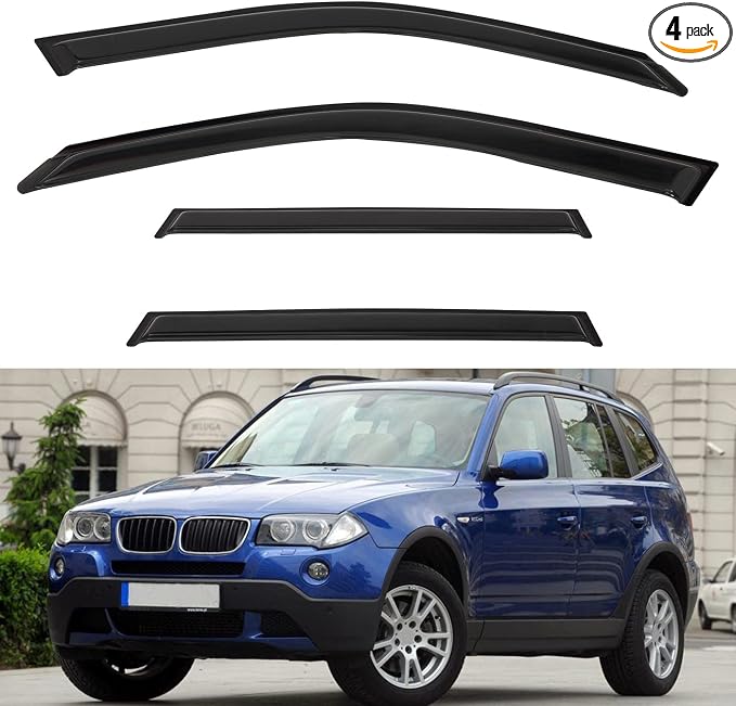 4pcs Front+Rear Smoke Tint Sun/Rain Guard Outside Mount Tape-On Vent Window Visors Compatible with 04-10 BMW X3 E83