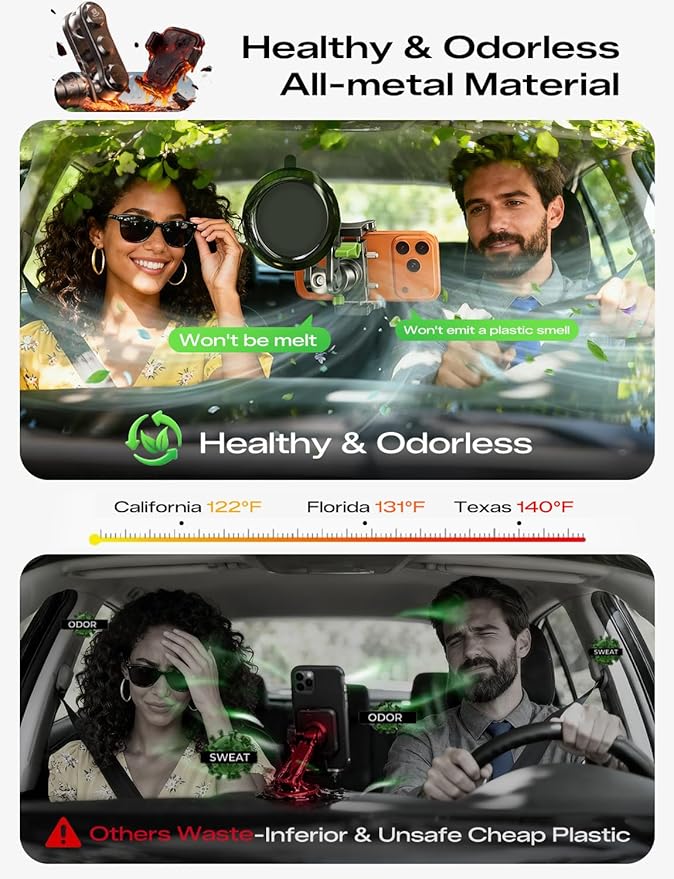 Car Phone Holder, Ultra-Durable Mteal Phone Holders for Your Car, 360° Rotation Cell Phone Car Mount for Windshield, Suction Cup Car Phone Mount for iPhone Samsung All Smartphone