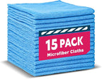 Microfiber Cleaning Cloths-15 Pack, Cleaning Rags, Microfiber Towels for Cars, Home Blue (12x12 inches)