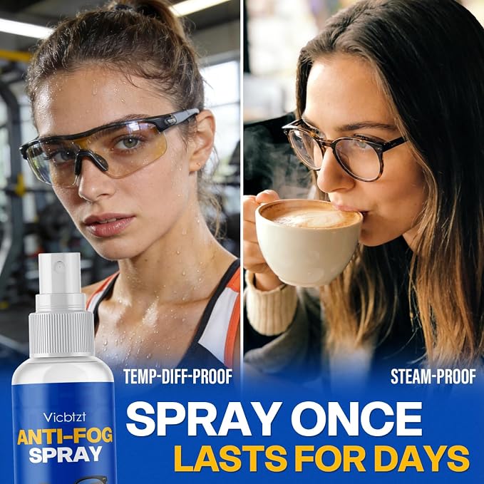 Anti Fog Spray for Glasses (2 oz), Lens-Safe Cleaner for Helmet Visor – Defogger for Safety Goggles & Everyday Eyewear, Fast-Acting & Long-Lasting for hockey shield, Sports Glasses, VR & Mirror