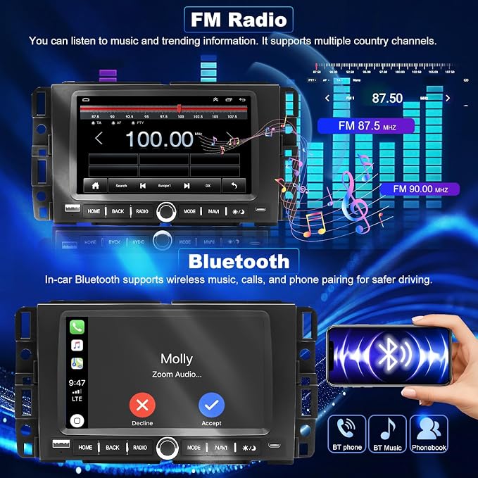 5GWifi Upgrade Radio for Chevy Silverado 1500/2500/3500 2007-2013, Express Van 1500/2500/3500 2008-2026, GMC Yukon Acadia 2007-2012, 7" Touch Screen Stereo Wireless Carplay Android Auto GPS FM Camera