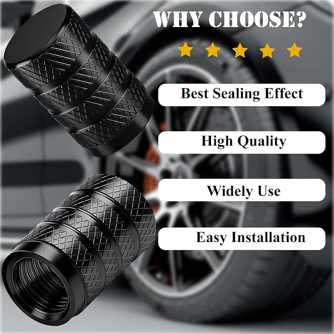 12PCS Tire Valve Stem Caps, Dust Proof, Anodized Aluminum Universal Tire Valve Stem Covers for Cars, SUV, Trucks, Bikes, Motorcycles, Bicycles(Black)
