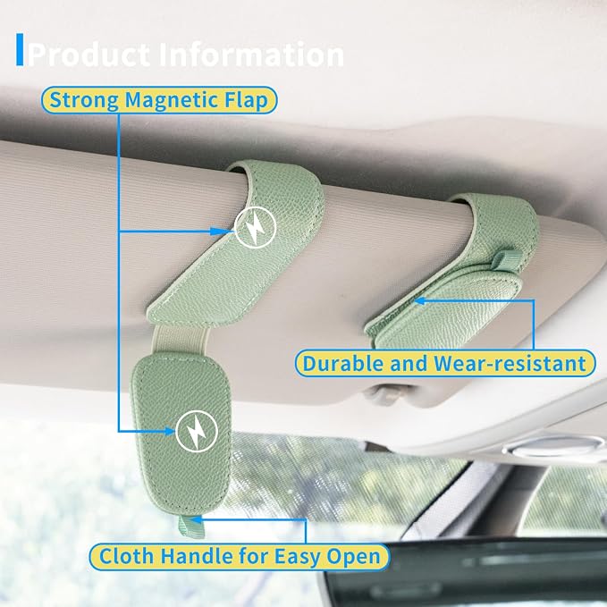 2 Packs Magnetic Sunglass Holder for Car Visor (Green) | Magnetic Interior Car Accessories