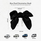 2PCS Satin Bow Pearl Car Seat Headrest Hooks – Car Bag Holder & Vehicle Hanger for Purses – Cute Coquette Aesthetic Interior Decoration – Cute Auto Organizer Accessories Universal (Black)