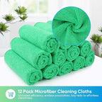 Green Microfiber Cleaning Cloth, 12 Pack Premium Microfiber Towels for Cars, Lint Free, Scratch-Free, Highly Absorbent, Reusable Cleaning Rags for Car, Household, Kitchen, Window,11.5"X11.5"