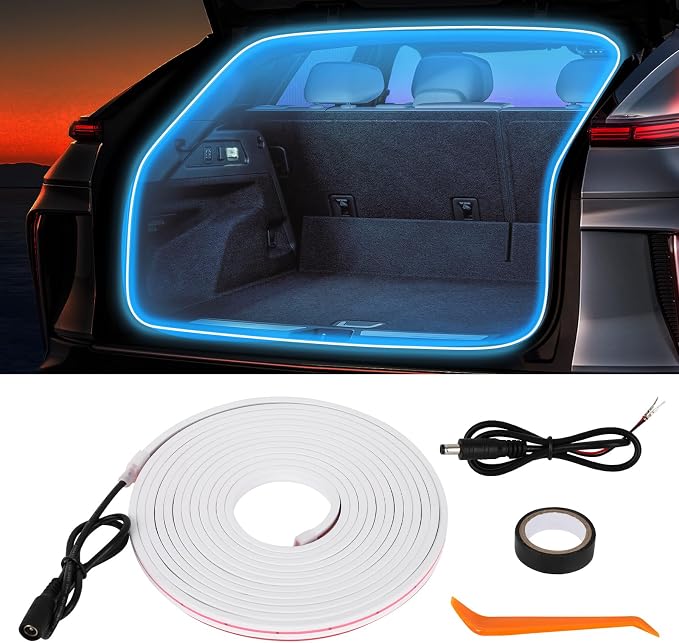 Car LED Strip Lights - Trunk Cargo Ambient Lighting, Ice Blue 7000K, 118.11 inches Flexible Cuttable LED Light Strip, Easy Install, Waterproof, Universal Fit for Car Trunks, SUVs, and Vans
