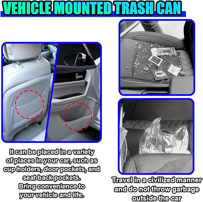 Bling Car Trash Can with Lid, Rhinestone Leakproof Waterproof Auto Cup Holder Garbage Bin, Portable Multipurpose Vehicle Dustbin and Organizer for Home Office Kitchen Bedroom (Blue)