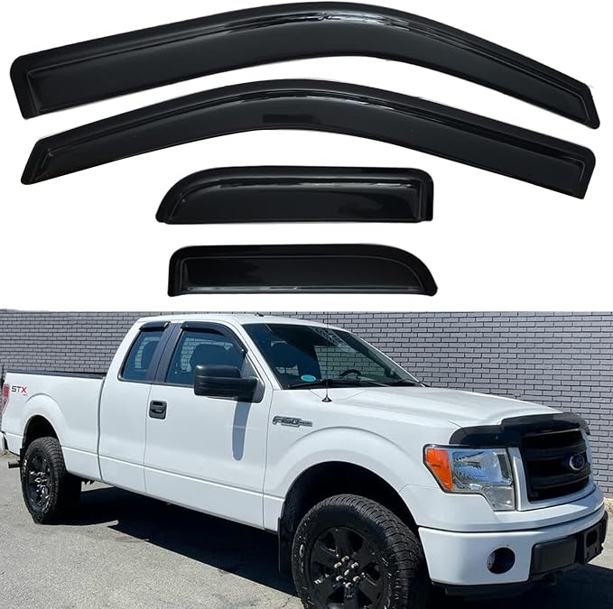 Window Visors Rain Guards Side Vent Guard Shade Sun Wind Deflectors for Ford F150 2004-2014 Super/Extended cab, 94738 4-Pieces Set