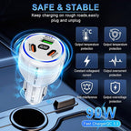Car Charger Adapter, 3 Port USB-C & USB-A 90W Fast Charger, Car Interior Accessories, Essential Travel Gifts for Men and Women, Fit for iPhone 17/16/15/14/13Pro Max, Samsung, Android (White 2pc)