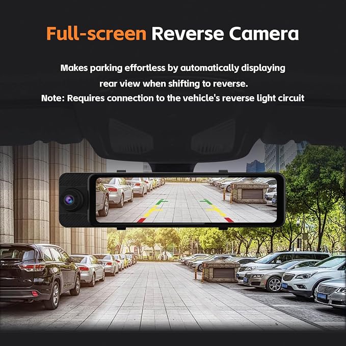 3 Channel Rear View Mirror Camera, 4K+1080P+1080P Front Inside and Rear Car Camera, 12" Touch Screen Backup Camera with 5GHz WiFi GPS, 24H Parking Mode, HDR Night Vision, G Sensor, Free 64G Card