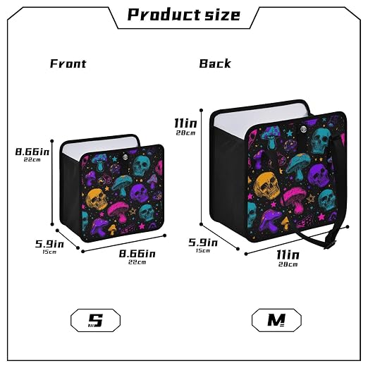 Car Trash Can Organizer Bin with Adjustable Strap for Back Front Seat Console Waterproof Leakproof Collapsible Portable 8.66 Inch Neon-colored Skulls Stars Mushrooms
