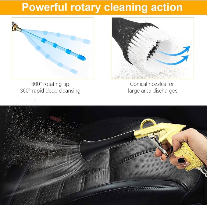 5-Piece Car Detailing Kit Air Blaster Mini Air Gun for Car Detailing, Air Compressor Blower Gun with 2 Pcs Brushes, Aluminum Alloy Dry Cleaning Gun with Detail Tool Attachments, for Car Detailing