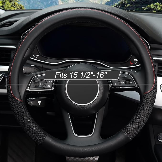 16 inch Steering Wheel Cover, Black Microfiber Leather Viscose, Breathable, Compatible for F150 F250 F350 Ram 4Runner Tacoma Tundra Range Rover