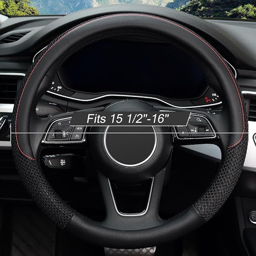16 inch Steering Wheel Cover, Black Microfiber Leather Viscose, Breathable, Compatible for F150 F250 F350 Ram 4Runner Tacoma Tundra Range Rover