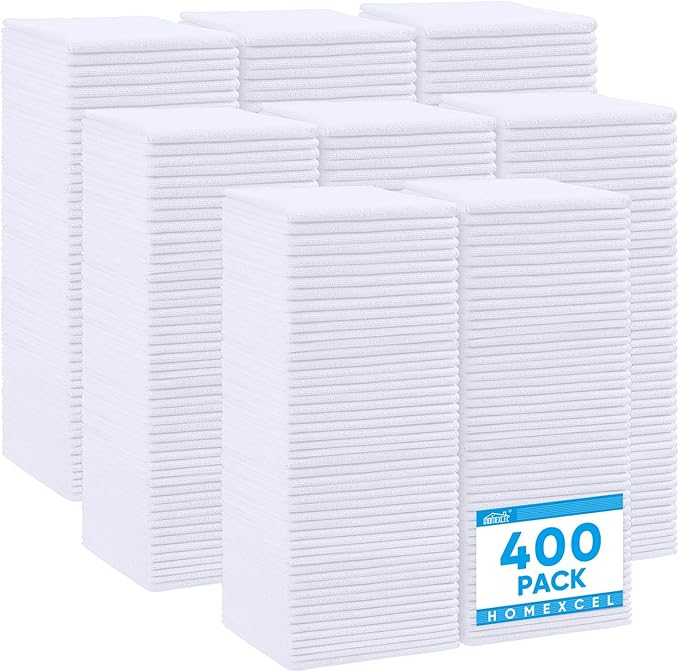 White Microfiber Cleaning Cloth 400 Pack, Microfiber Towel for Cars, Lint Free, Scratch-Free, Highly Absorbent, and Cleaning Rags for House, Window and Glass, Cars, TV Screen 11.5 X11.5 inch
