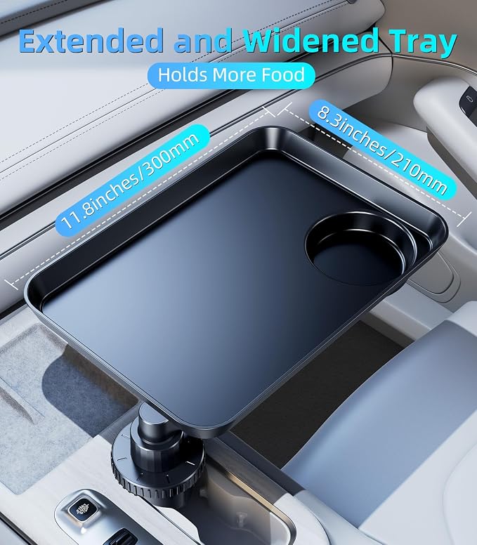 Tesla RV Semi Truck Car Cup Holder Tray Expander, Detachable 360 Rotating Car Food Tray Table for Eating Lunch Snack, Car Road Trip Essentials of Tesla Model 3 Y Accessories 2026 2025 2024