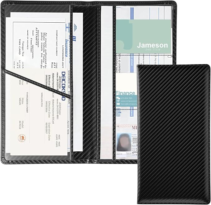 1Pack Car Registration and Insurance Holder,Car Document Holder for Cards License with Magnetic Shut,Vehicle Glove Box Car Organizer for Documents, Cards, License(Carbon Fiber Black)