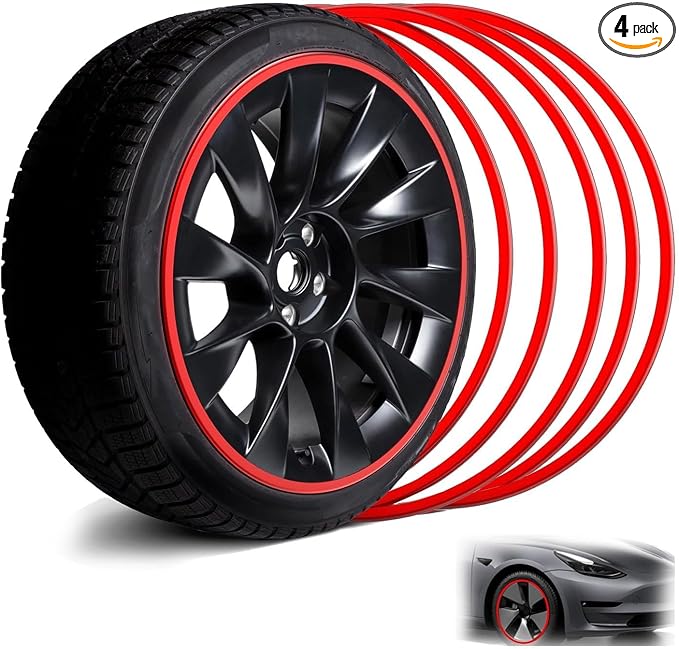 Red 18" Rim Protector, Aluminium Alloy Wheel Protection Ring, Wheel Rim Protector Strips for Curb Rash Prevention, Universal Wheel Accessories for Cars, Trucks, SUVs & Tesla All Models 4PCS
