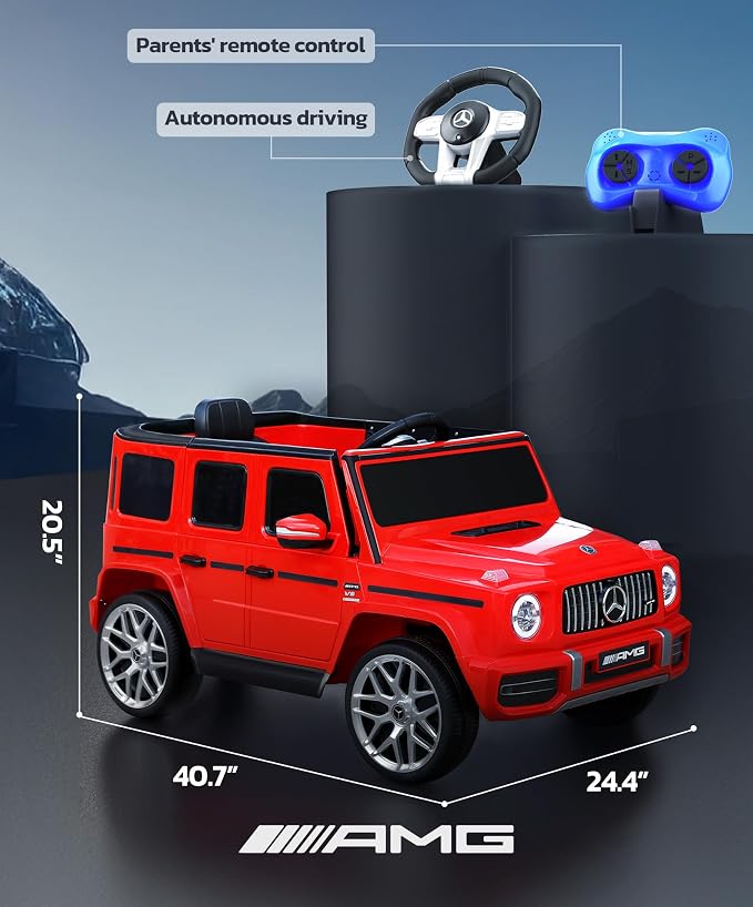 Licensed Mercedes-Benz AMG G63 Ride on Toys,Drivable Car for Toddler,Kids' Electric Vehicles,Dual Mode of Flashing Light/LED Light,Low Battery Prompt,Bluetooth,Music& Horn,Soft Start,Red