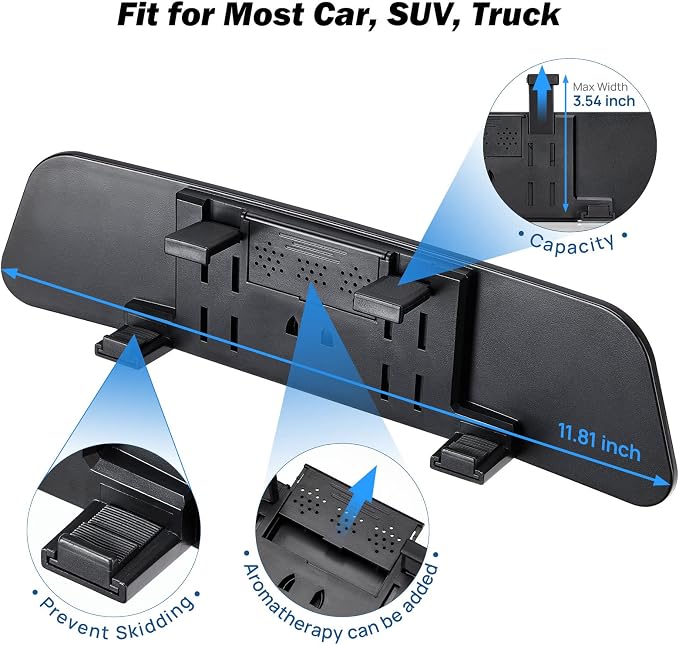 Rearview Mirror, 12 Inch Panoramic Anti-Glare Clip-on Wide Angle Convex Rear View Mirror, Effectively to Reduce Blind Spot, Universal for More Car SUV Trucks -Blue