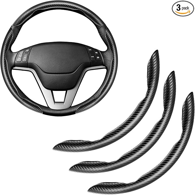 3pcs Carbon Fiber Anti-Skid Steering Wheel Cover, Waterproof & Segmented Butterfly Design, Universal 99% Vehicle Wheel Cover Protector, Car Interior Accessories (Black-3pcs)