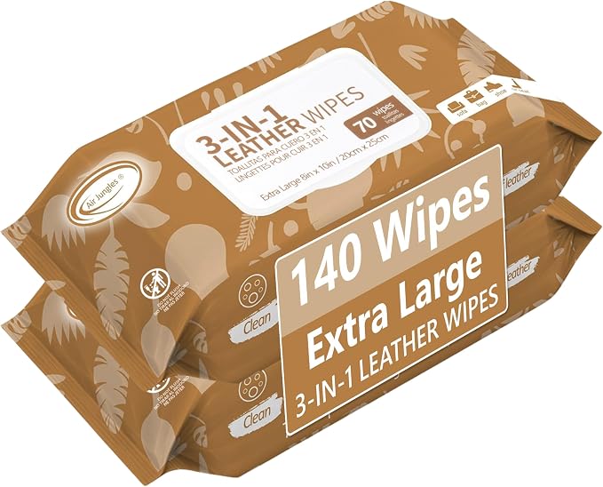 3in1 Leather Cleaner Wipes 140 Count, Extra Large 8" x 10" Size | Clean, Condition, Protect Wipes For Vinyl & Leather Apparel, Furniture, Auto Car Interior, Shoes, Boots, Bags
