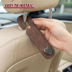 2PCS Cute Heart Car Seat Headrest Hook, Suede Leather Car Seat Back Storage Hanger for Purse and Bag, Universal Vehicle Interior Organizer Accessories for SUV, Truck(Brown)