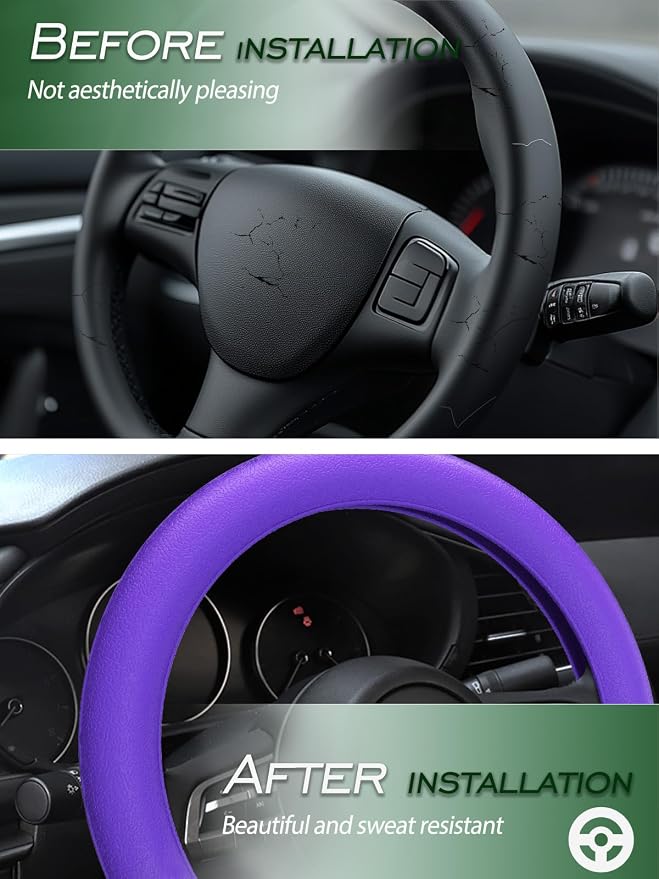 Car Steering Wheel Cover, Non-Slip Silicone Material, Multiple Color Choices, Universal Auto Parts Steering Wheel Cover, Suitable for Most Cars (Purple)