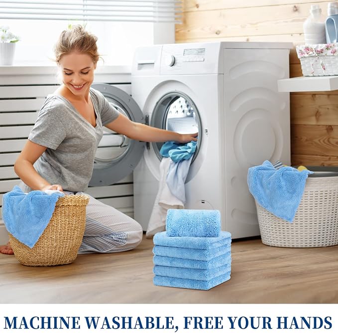 16 Pcs 15 Pcs Car Microfiber Towels Buffing Drying Wash Cleaning Cloths Plush Large Towels Thick Care Polishing Detailing Waxing Scratch Proof Towel, 15.75 x 15.75 Inch (Light Blue)
