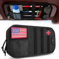 Car Visor Organizer with 3pcs Patches, Multi-Pocket Sun Visor Organizer | Zipper Storage Pouch & Adjustable Straps, Semi-Rigid Panel Storage Accessories for Truck, Suv, Most Cars (Black)